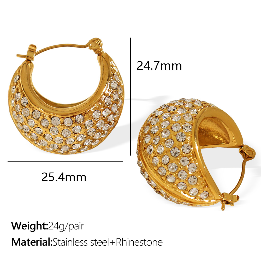 1 pair luxurious series classic geometric stainless steel  gold plated rhinestone women hoop earrings h5Picture2