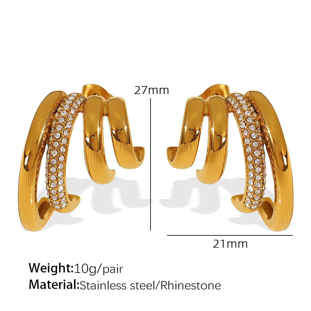 1 pair simple series retro geometric stainless steel  gold plated rhinestone women stud earrings h5Picture2