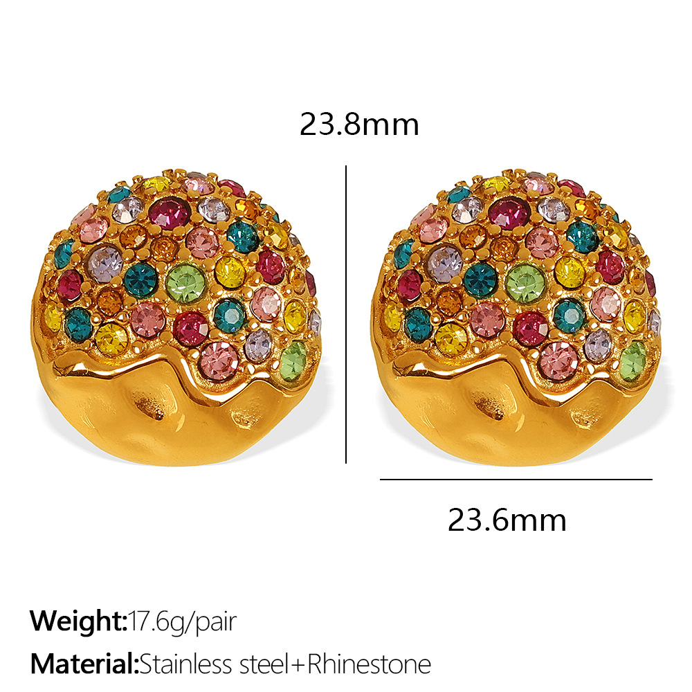 1 pair luxurious series retro geometric stainless steel  gold plated rhinestone women stud earrings h5Picture2