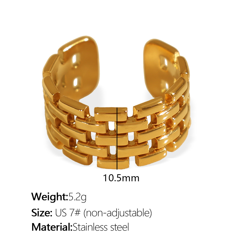 1 pair simple series retro geometric stainless steel  gold plated women adjustable rings h5Picture2