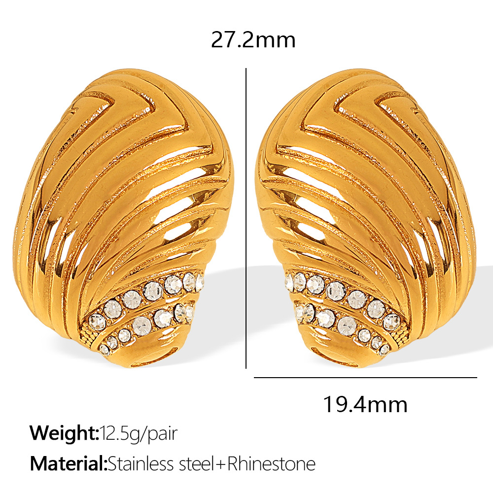 1 pair simple series simple geometric stainless steel  gold plated rhinestone women stud earrings h5Picture2