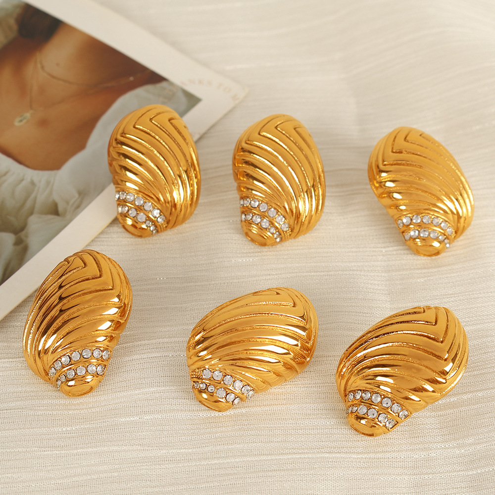 1 pair simple series simple geometric stainless steel  gold plated rhinestone women stud earrings