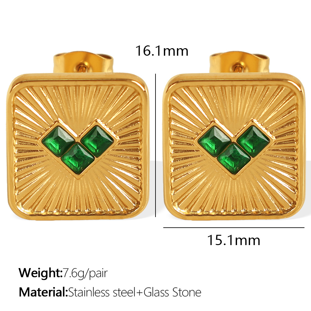 1 pair simple series retro heart stainless steel  gold plated zircon women stud earrings Picture2