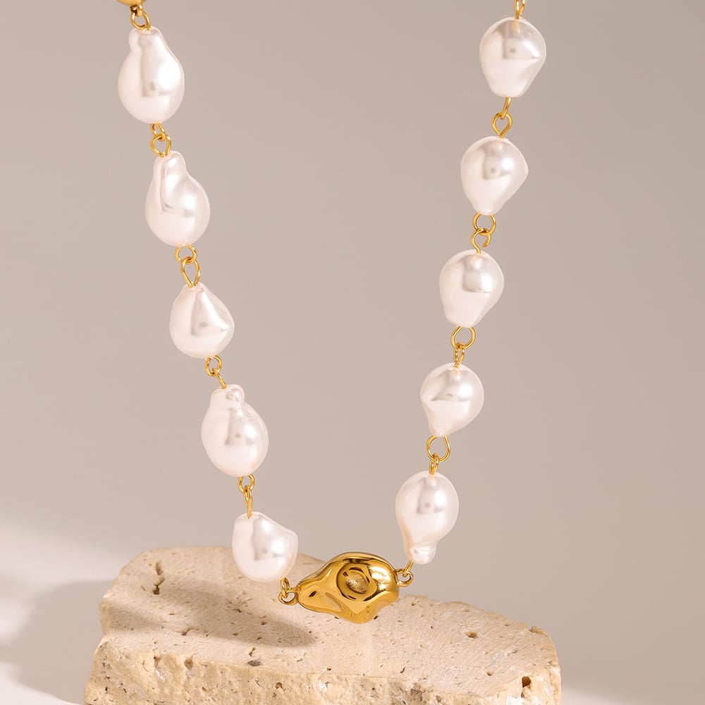 1 piece luxurious series  line stainless steel  gold plated artificial pearl women beaded necklaces