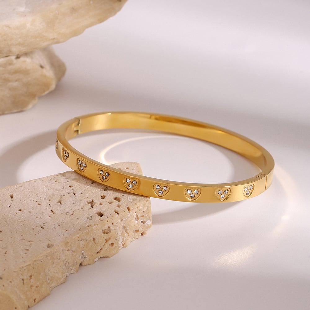 1 piece simple series  love/heart shape stainless steel  gold plated rhinestone women bangles 