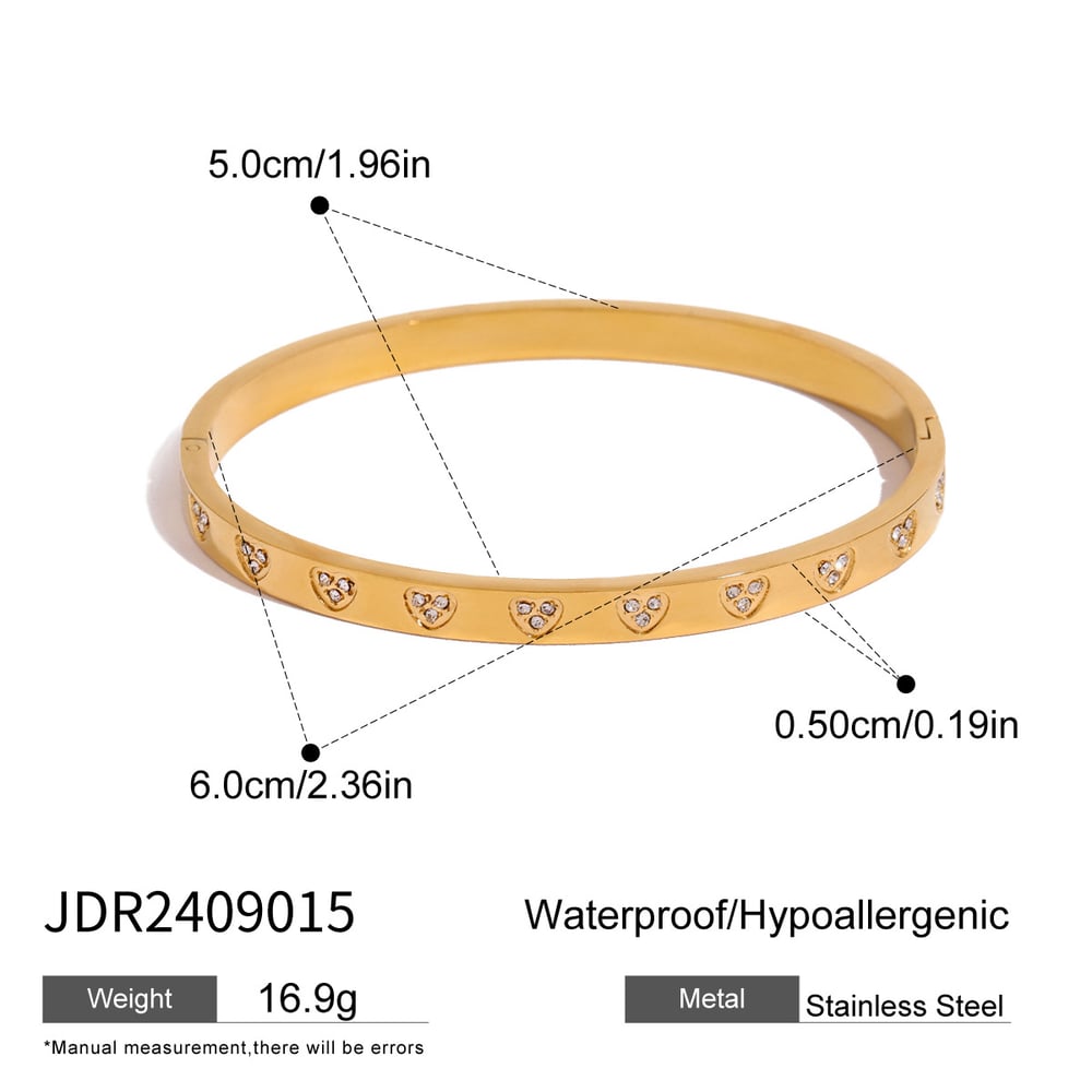 1 piece simple series  love/heart shape stainless steel  gold plated rhinestone women bangles Picture2