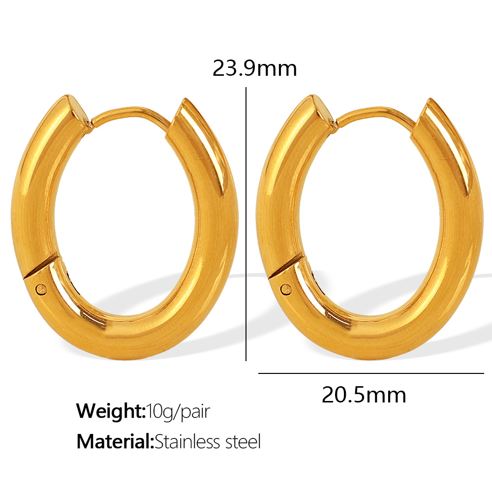 1 pair simple series classic solid color stainless steel  gold plated women hoop earrings h5Picture2