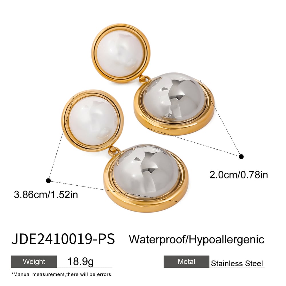 1 pair simple series  round stainless steel  gold plated artificial pearl women drop earrings Picture2