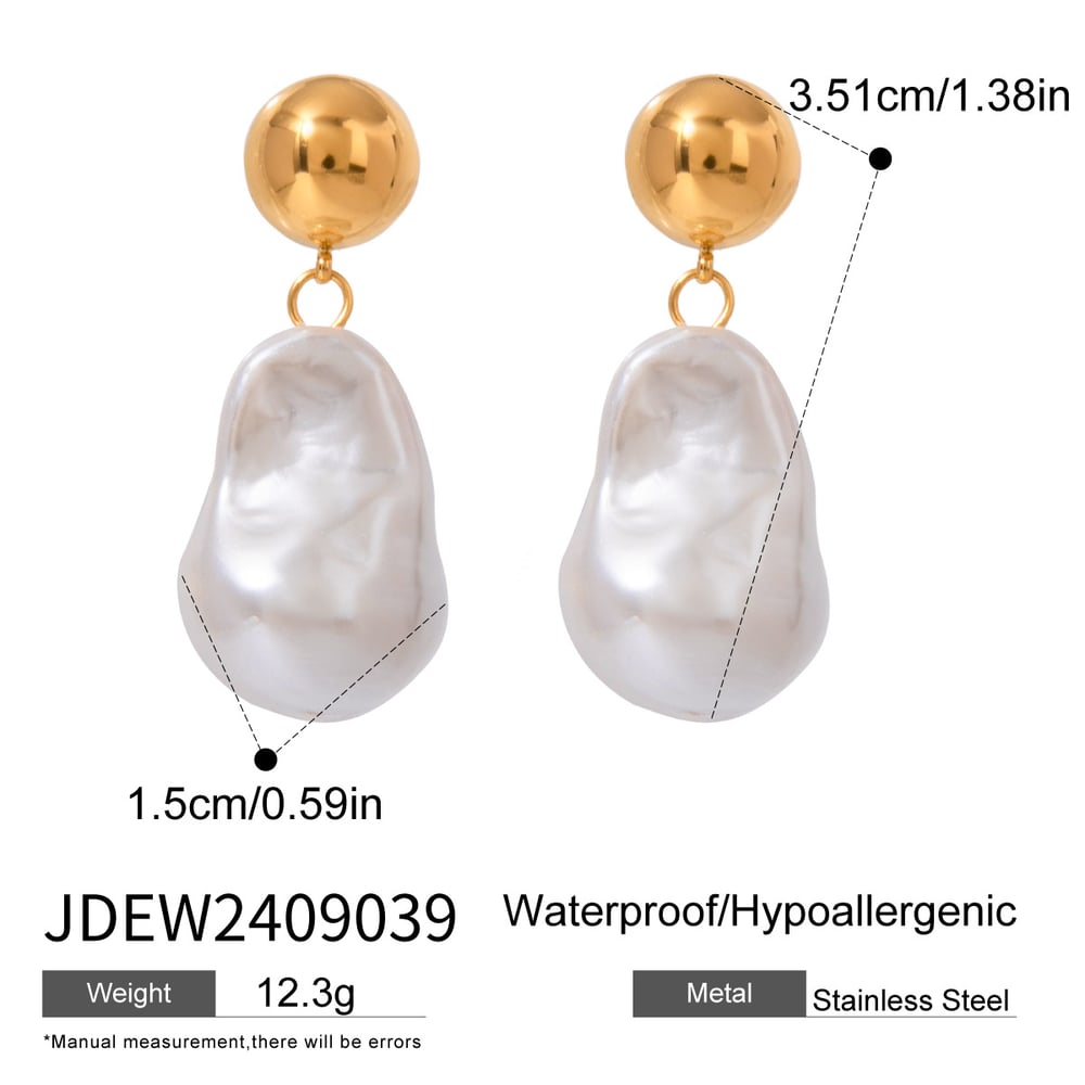 1 pair classic series  oval stainless steel  gold plated artificial pearl women drop earrings h5Picture2