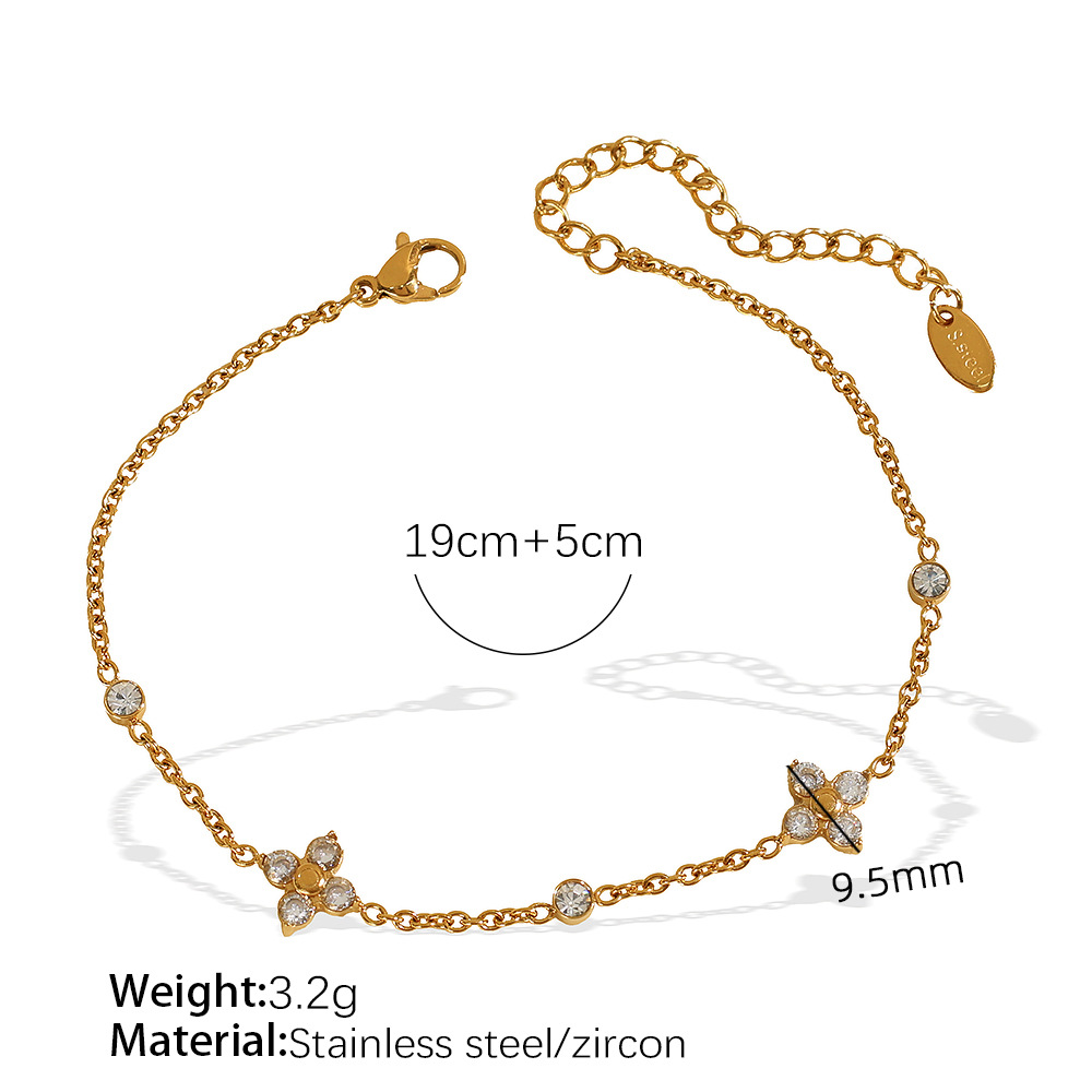 1 piece simple series simple flower stainless steel  gold plated zircon women charm bracelets Picture2