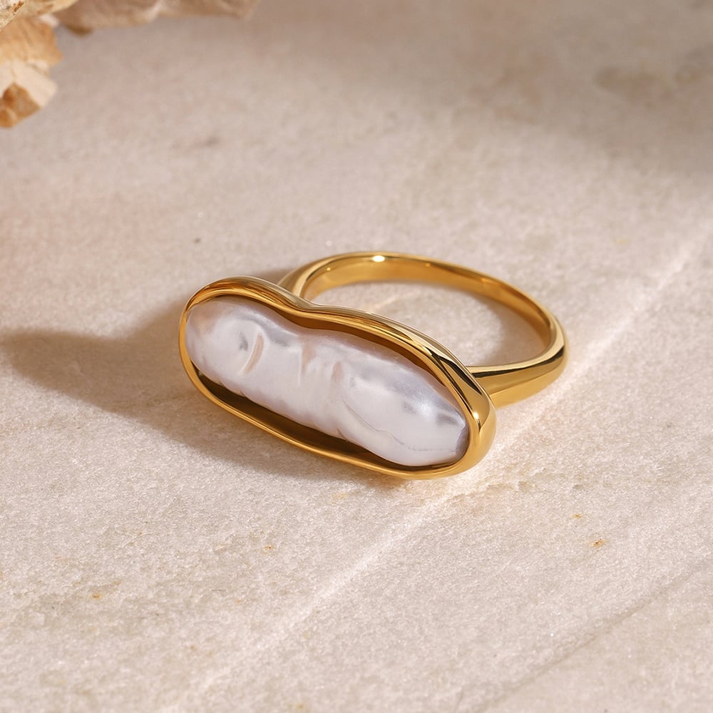 1 paio di anelli singoli da donna in acciaio inossidabile placcato oro  con perle artificiali retrò della serie classica 