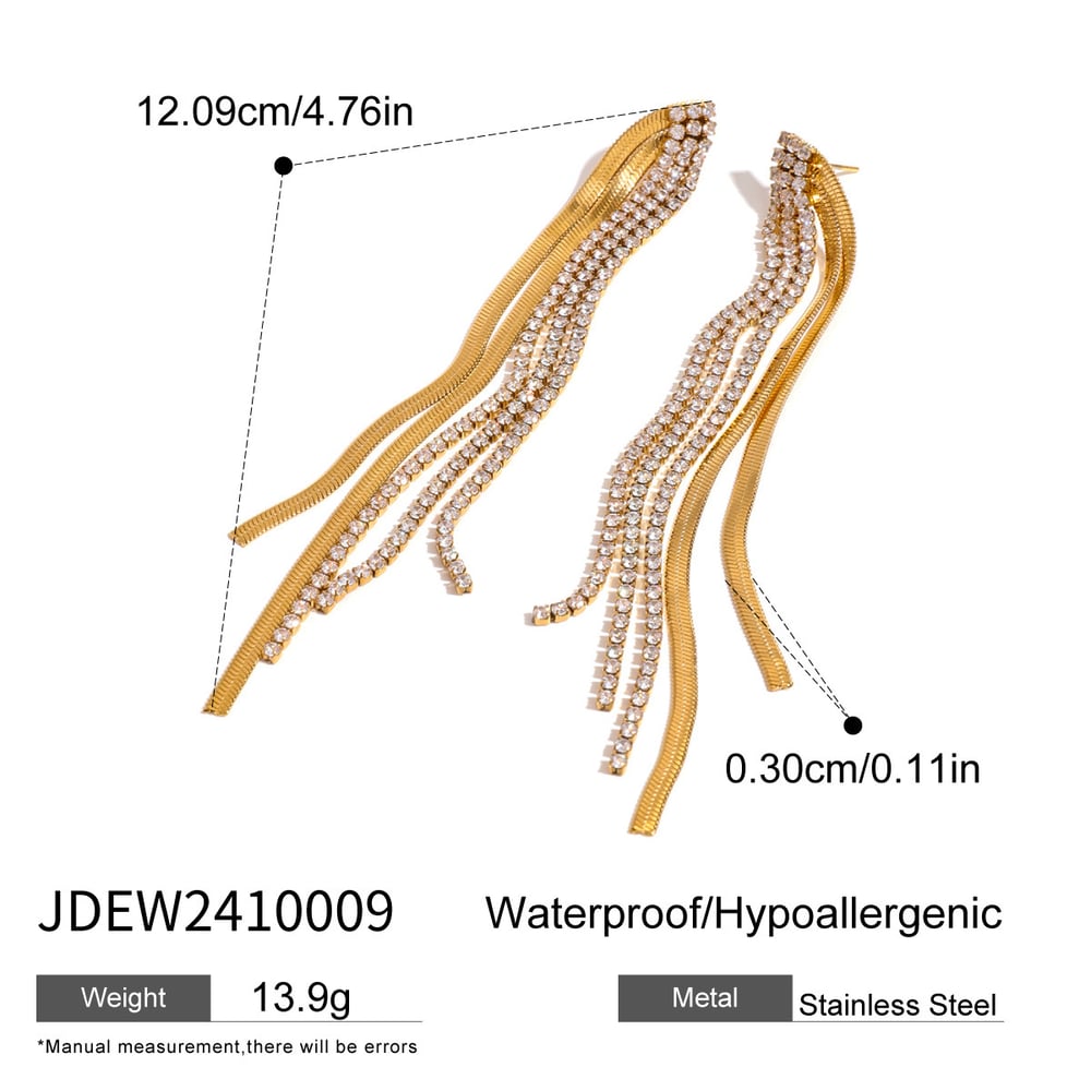 1 pair classic series elegant line stainless steel  gold plated rhinestone women drop earrings h5Picture2