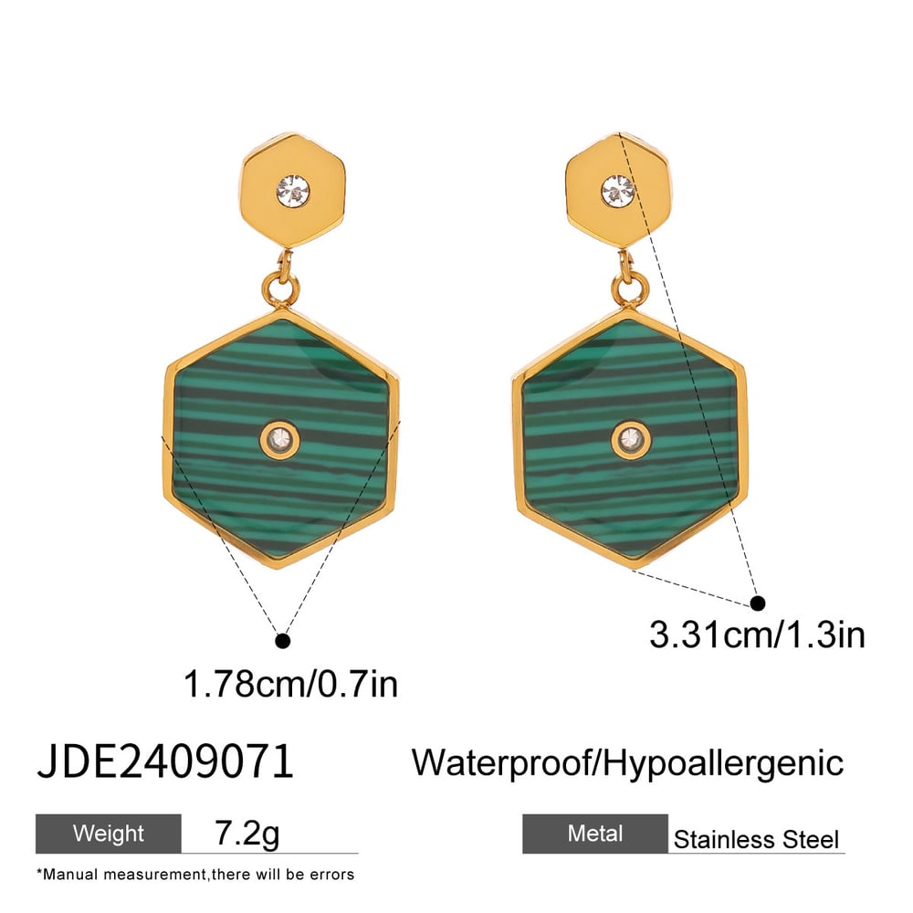 1 pair simple series elegant hexagon stainless steel  gold plated rhinestone women drop earrings Picture2