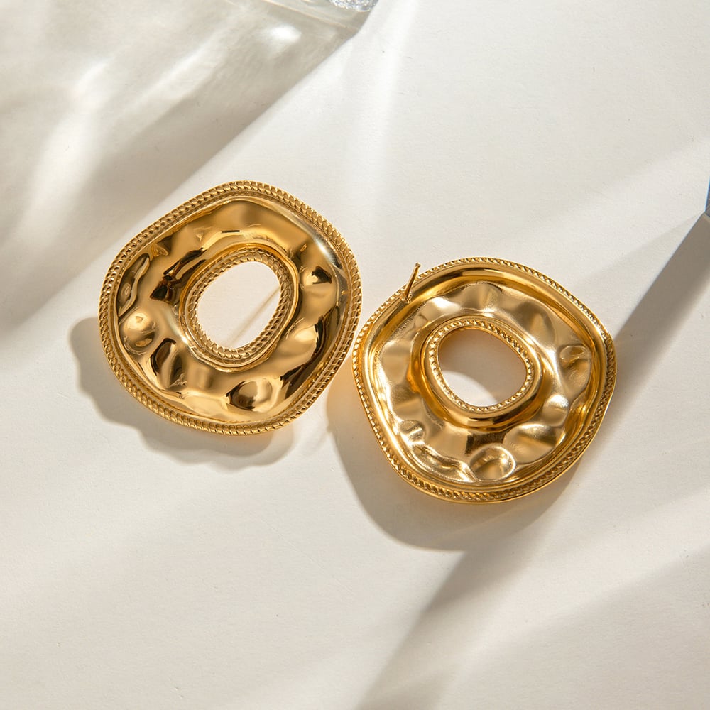 1 pair classic series elegant annular stainless steel  gold plated women stud earrings