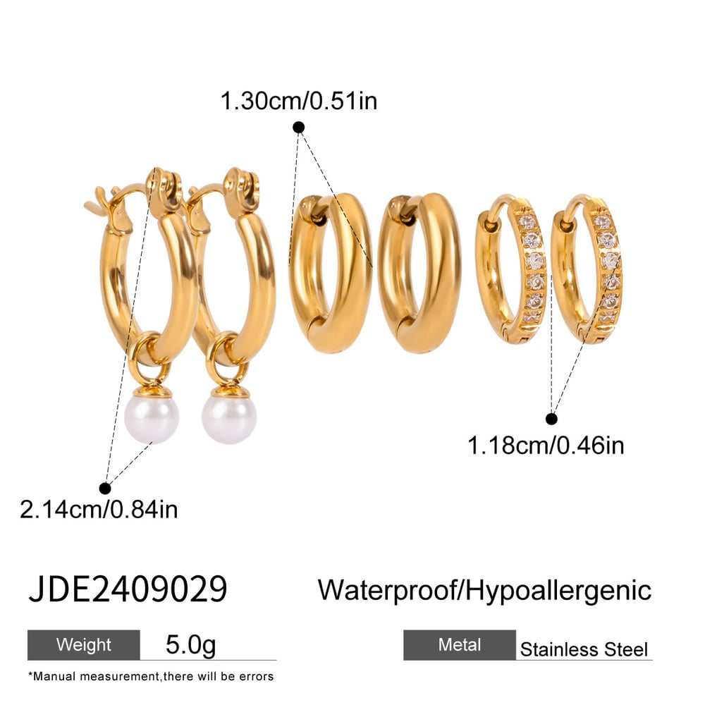 1 pair classic series elegant annular stainless steel  gold plated rhinestone women earrings set h5Picture2