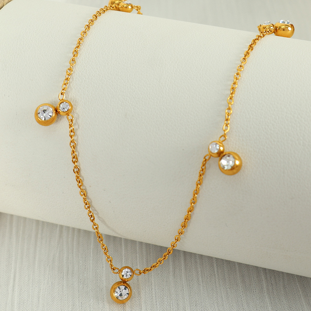 1 piece simple series simple geometric stainless steel  gold plated rhinestone women pendant necklaces