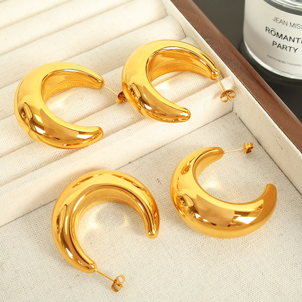 1 pair simple series classic solid color stainless steel  gold plated women hoop earrings 