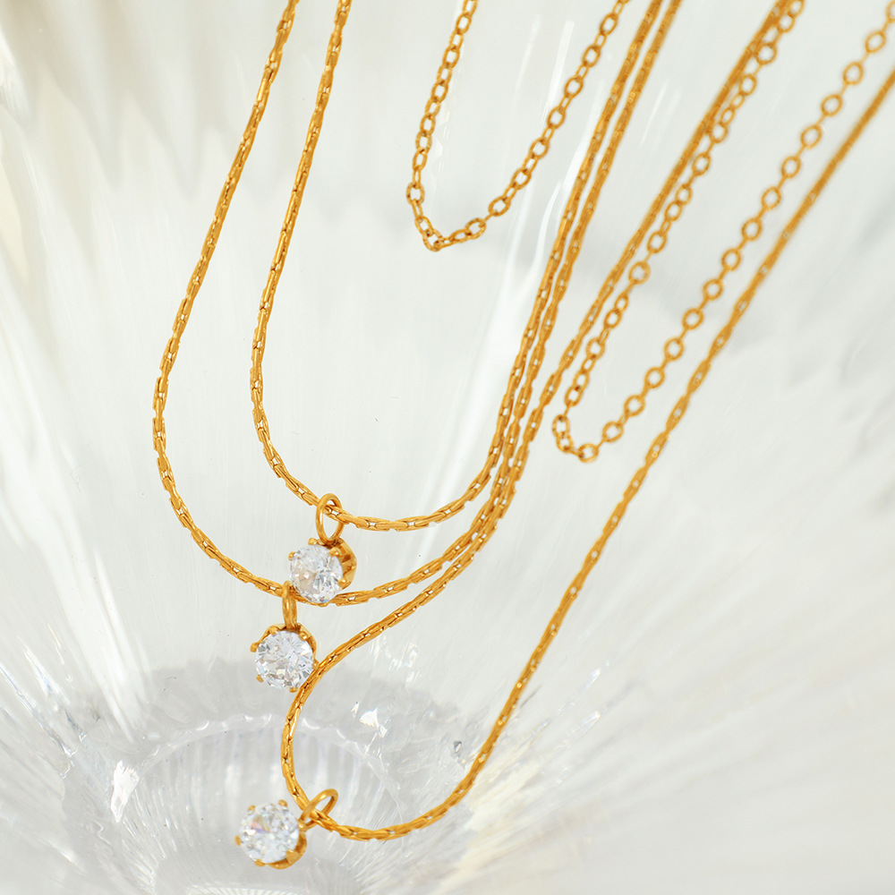 1 piece simple series simple geometric stainless steel  gold plated zircon women layered necklaces