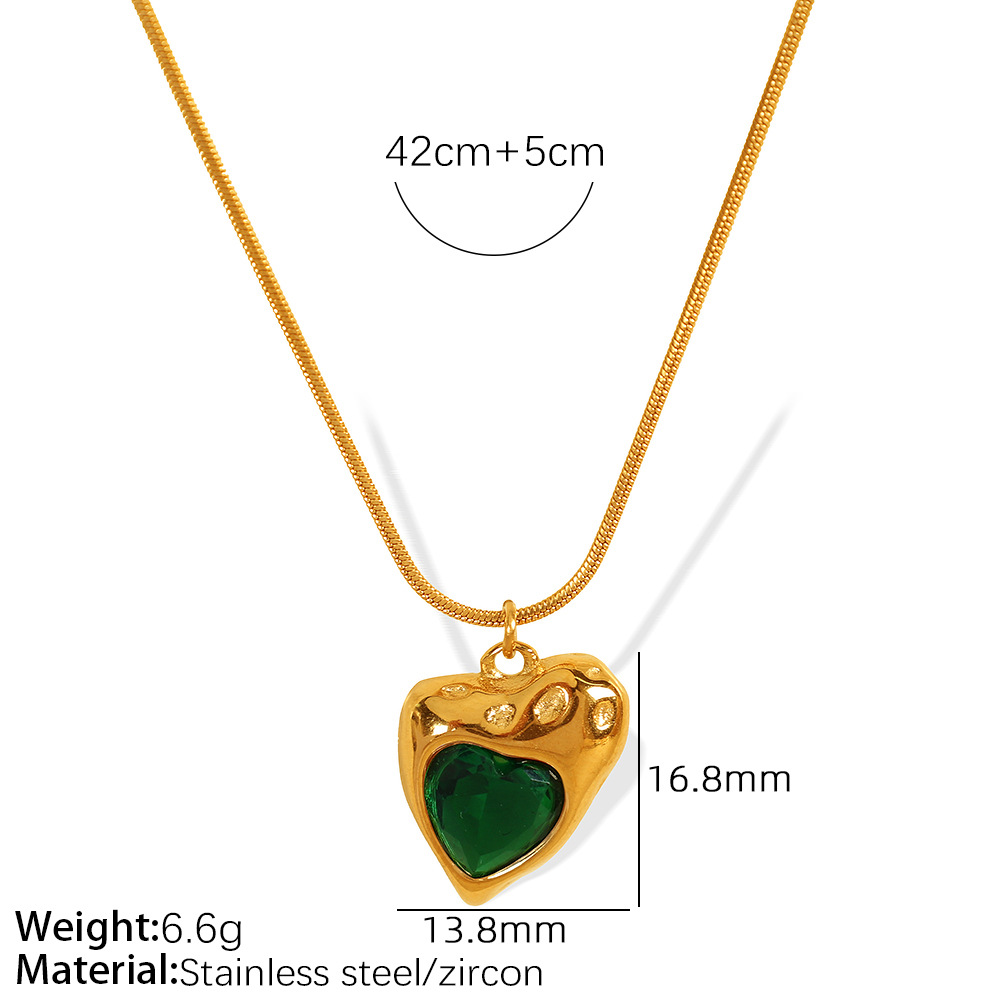 1 piece simple series retro heart stainless steel  gold plated zircon women pendant necklaces Picture2