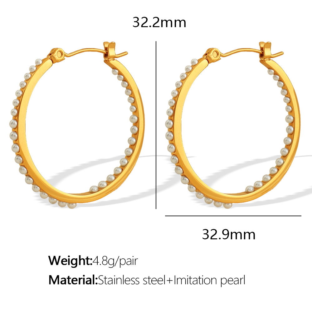 1 pair simple series retro geometric stainless steel  gold plated rhinestone women hoop earrings Picture2