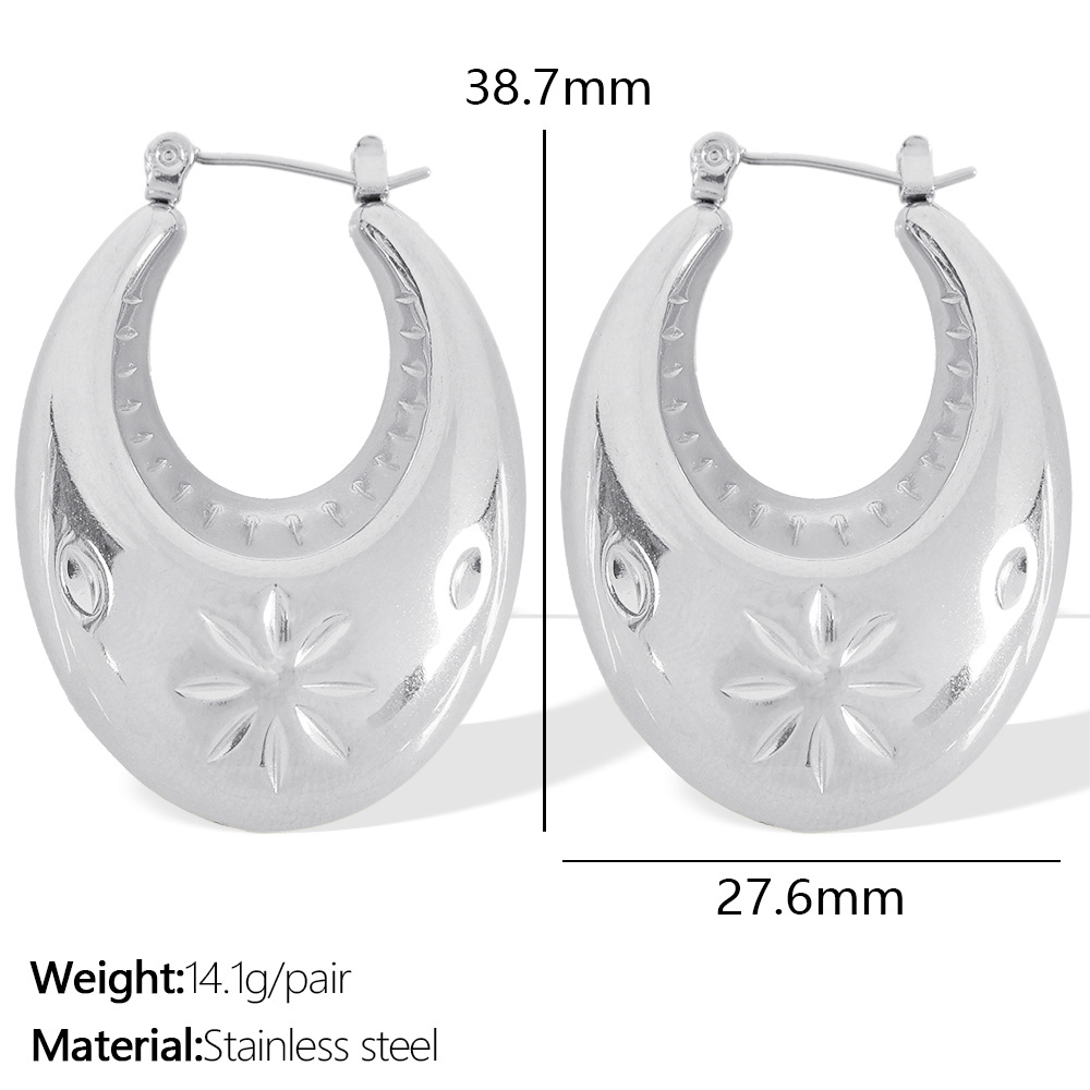 1 pair simple series retro geometric stainless steel  gold plated women hoop earrings h5Picture2