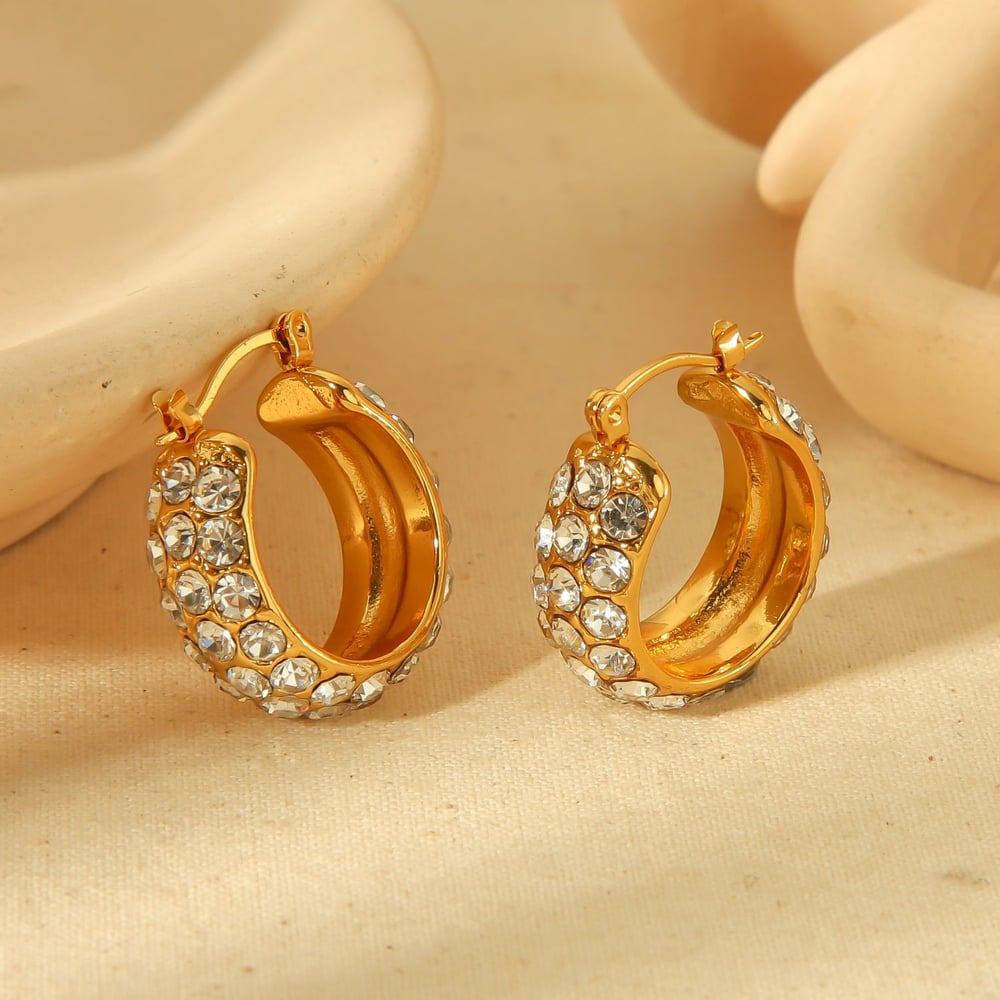 1 pair of classic fashion  gold-plated stainless steel full zircon earrings for women's jewelry for daily wear