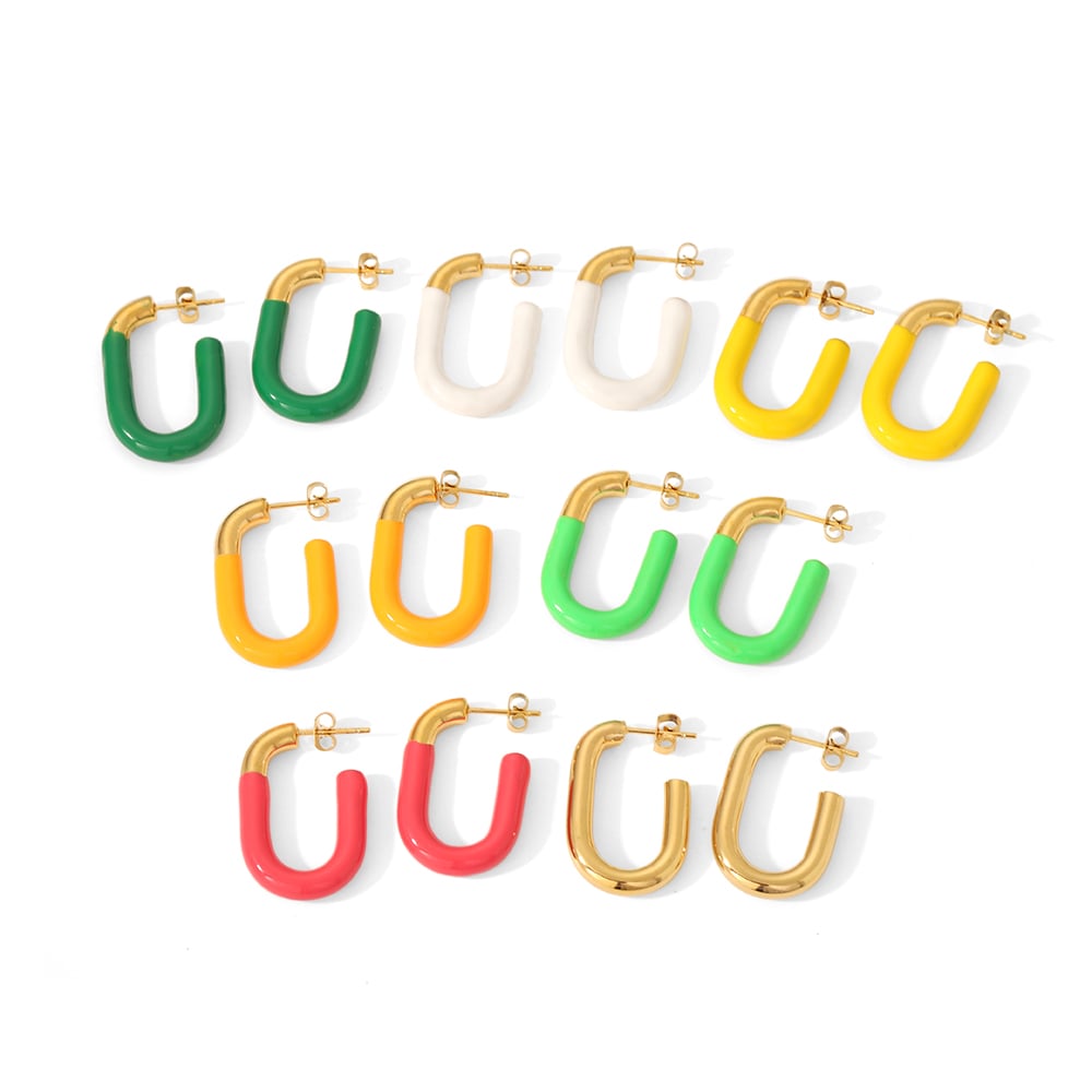 1 pair of creative and fashionable  gold-plated stainless steel colorful oil drop U-shaped earrings for women's jewelry for daily wear Picture2