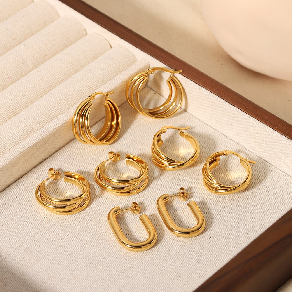 1 pair of simple classic  gold-plated stainless steel shiny multi-layer coil earrings for women's jewelry for daily wear Picture2