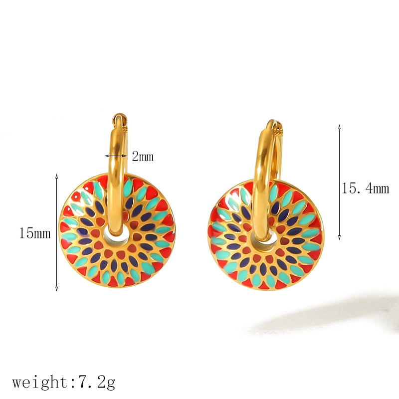 1 pair of fashion classic  gold-plated stainless steel vintage drip glaze color earrings ladies jewelry daily wear Picture2