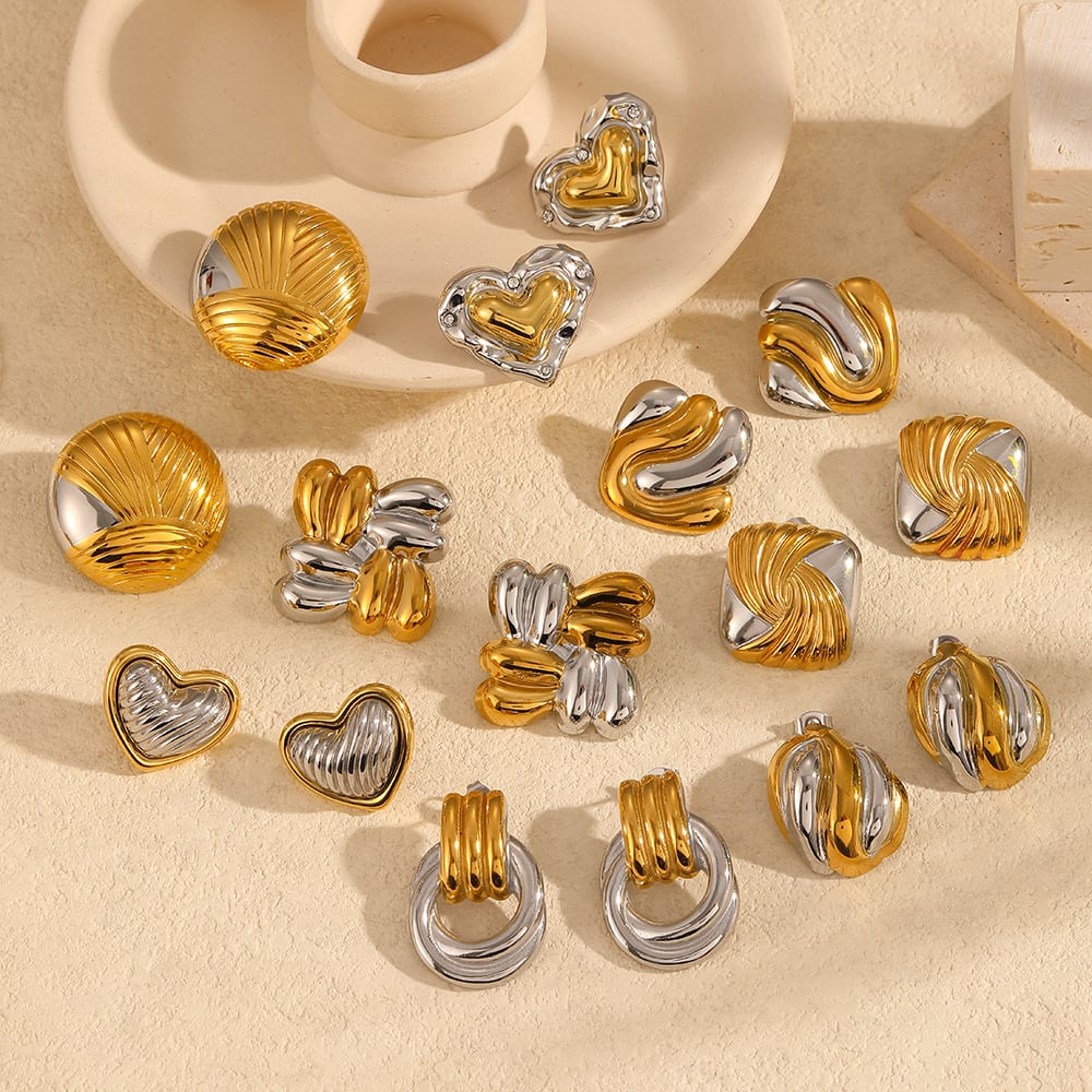 1 pair classic series  style geometric stainless steel  gold plated women stud earrings Picture2