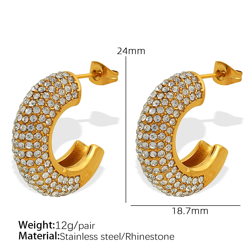 1 pair luxurious series simple geometric stainless steel gold color plated rhinestone women's hoop earrings h5Picture2