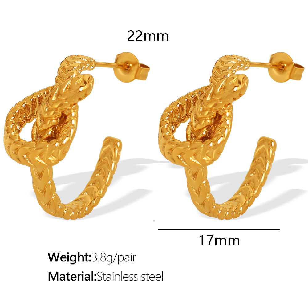 1 pair simple series retro twist stainless steel  gold color plated women's hoop earrings Picture2