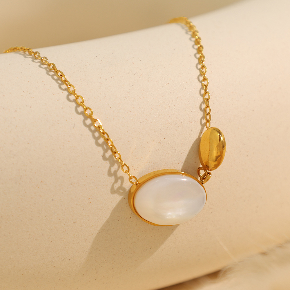 1 piece romantic series elegant ellipse titanium steel  gold color plated shell women's pendant necklaces