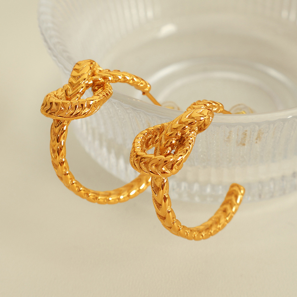 1 pair simple series retro twist stainless steel  gold color plated women's hoop earrings 