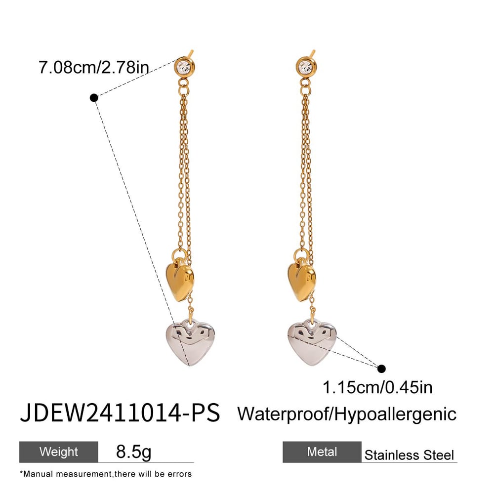 1 Pair Romantic Series Exquisite Heart Shape Tassels Stainless Steel Gold And Silver Mixed Color Women's Drop Earrings h5Picture2