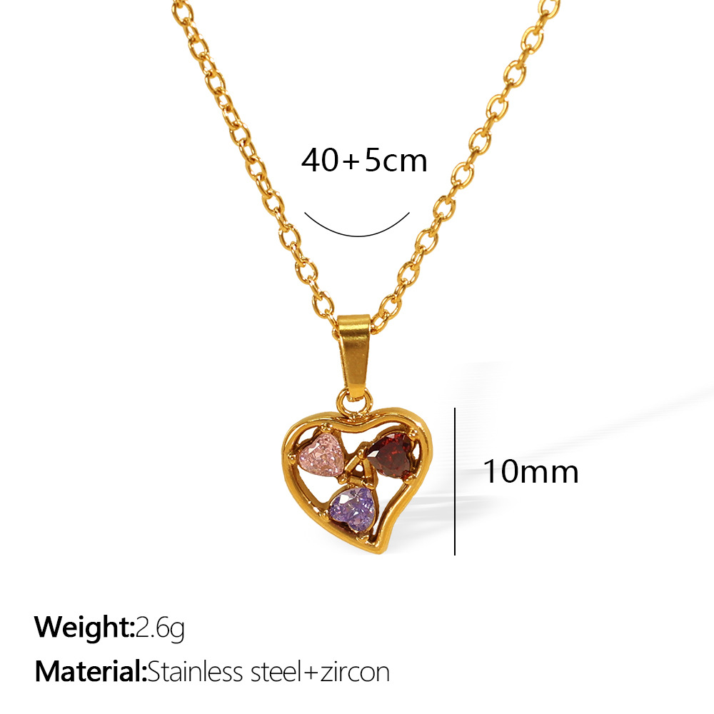 1 piece luxurious series trendy heart titanium steel  gold color plated rhinestone women's pendant necklaces h5Picture2