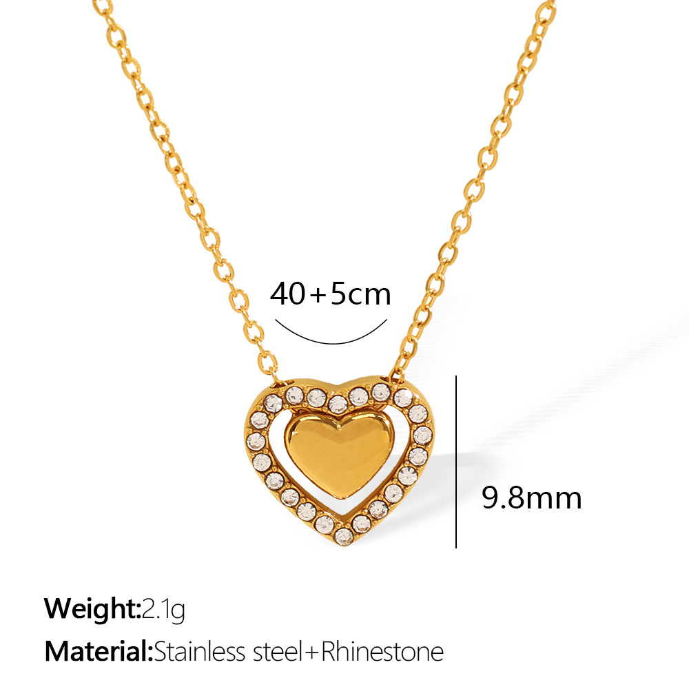 1 piece romantic series fashionable heart titanium steel  gold color plated rhinestone women's pendant necklaces Picture2