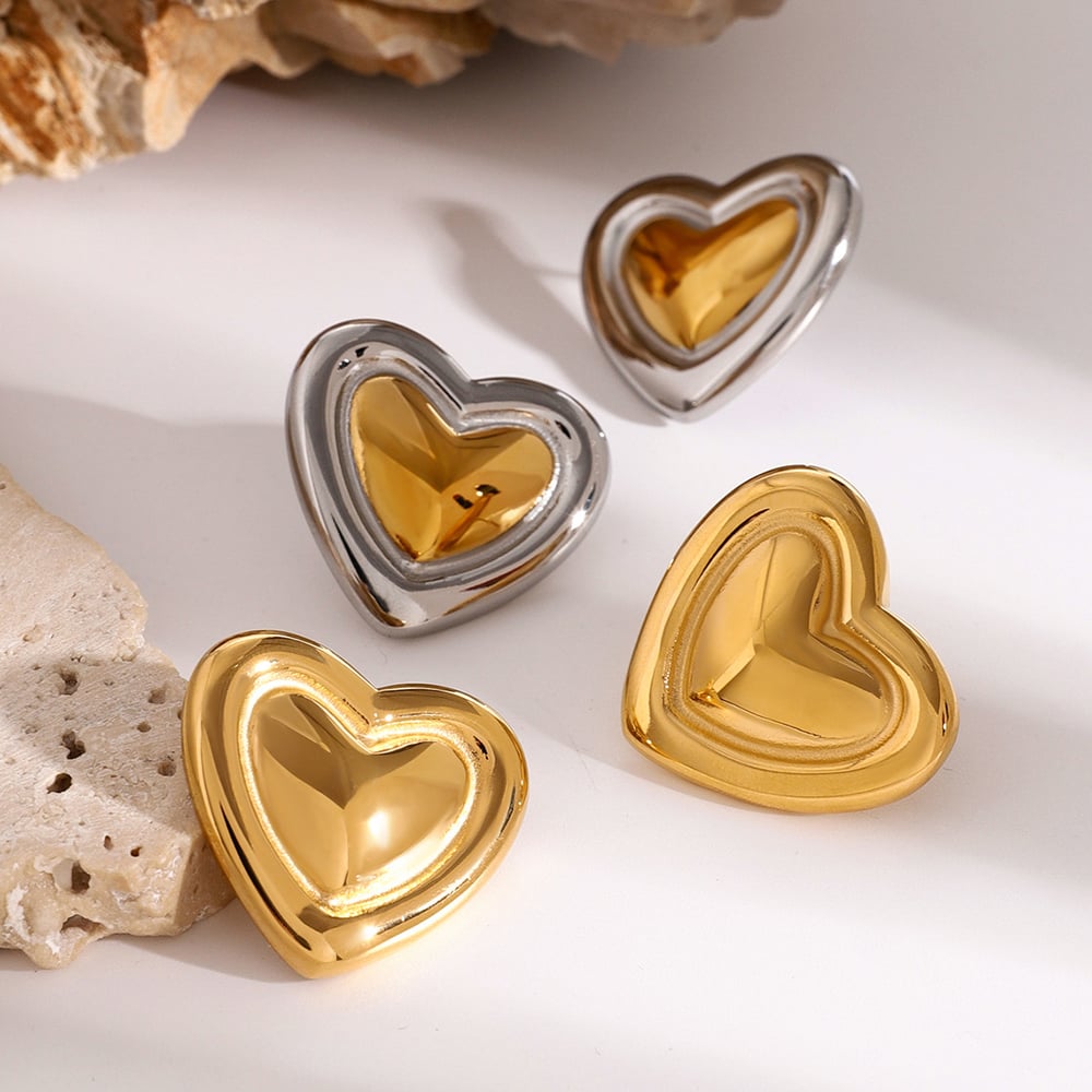 1 pair simple series retro heart stainless steel  gold plated women stud earrings h5Picture2