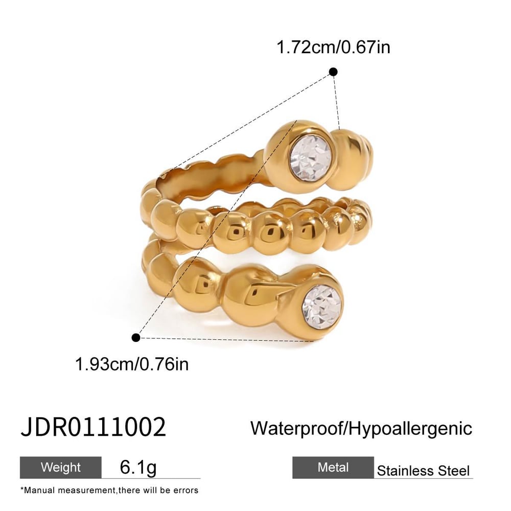 1 pair simple series elegant annular stainless steel  gold plated rhinestone women single rings h5Picture2