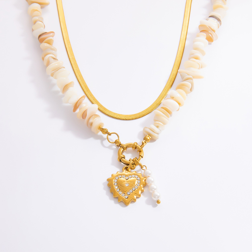 1 piece romantic series daily heart stainless steel  gold color plated rhinestone women's pendant necklaces