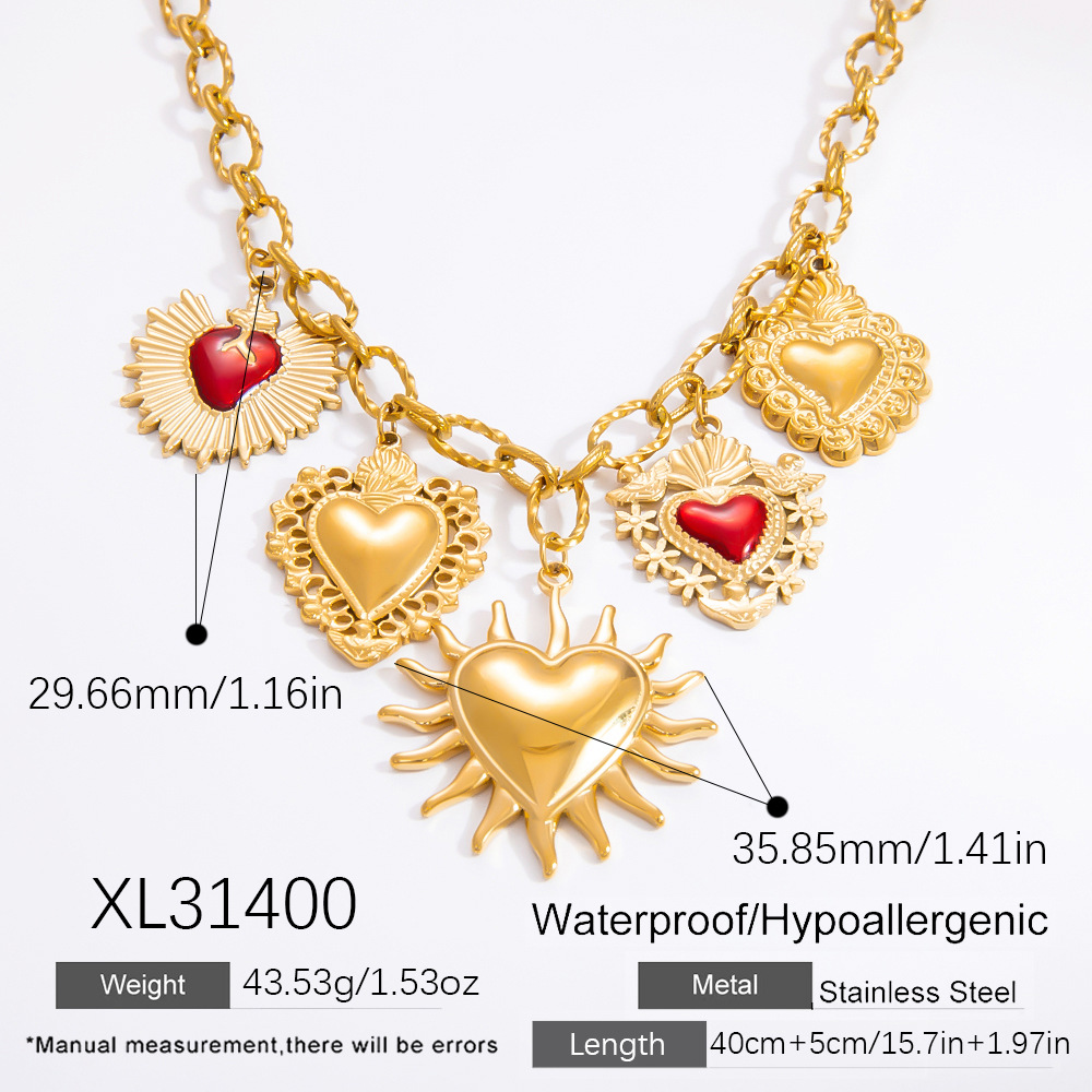 1 piece luxurious series retro heart stainless steel  gold color plated women's pendant necklaces h5Picture2