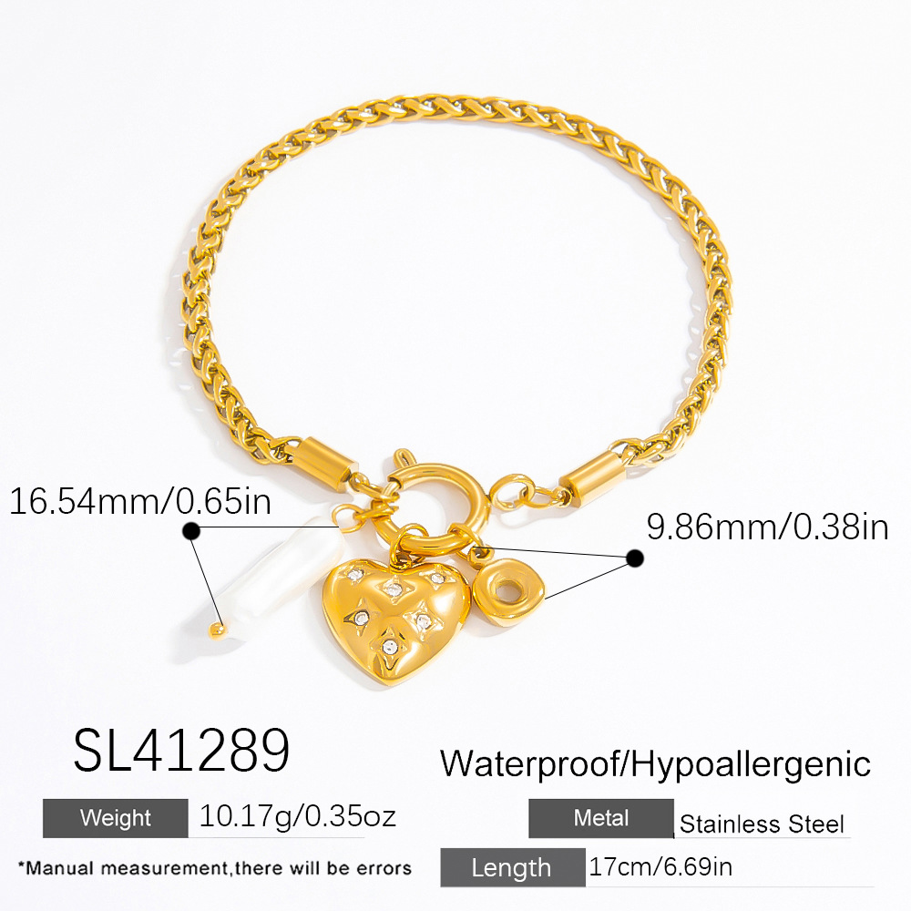 1 piece romantic series elegant heart stainless steel  gold color plated artificial pearl women's charm bracelets Picture2