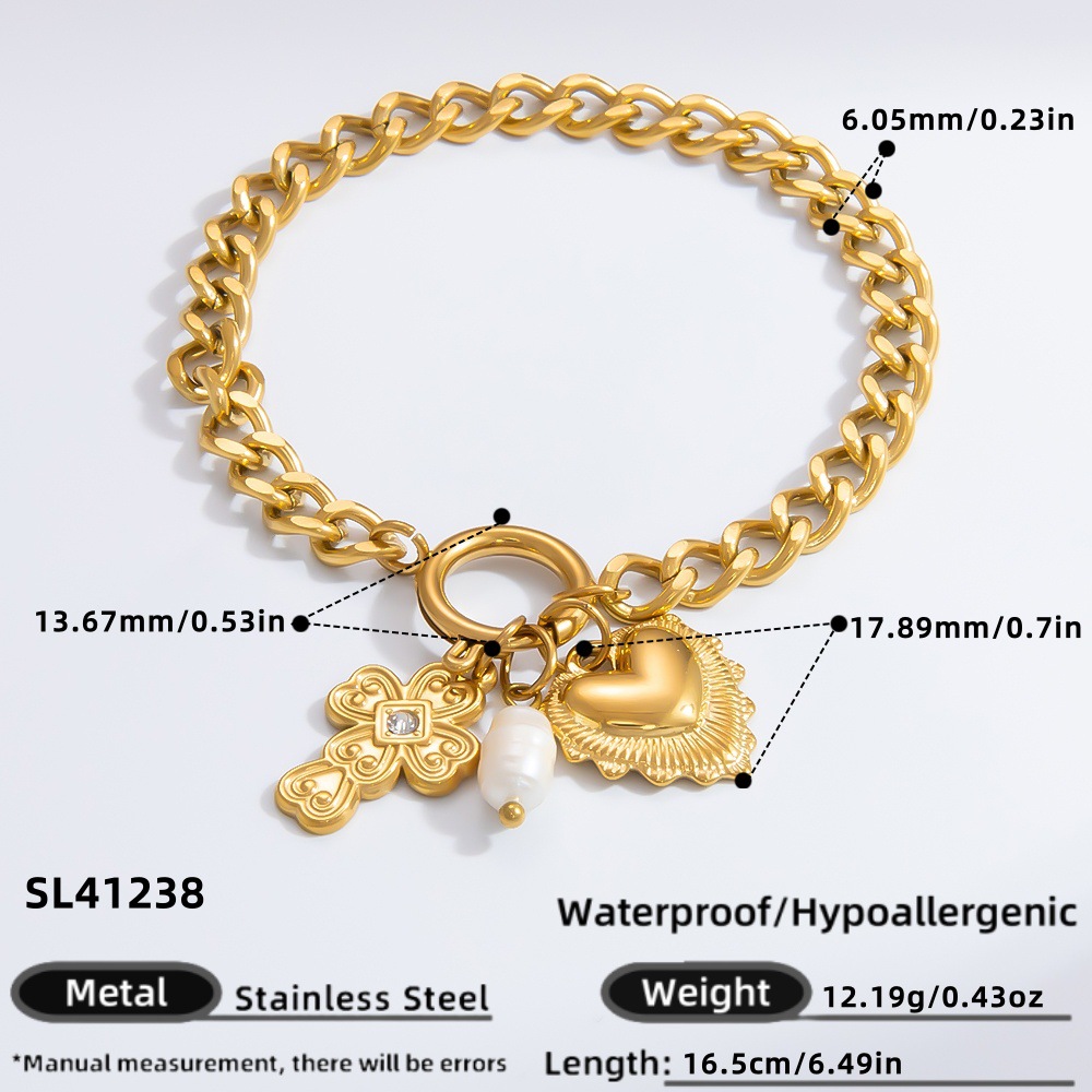 1 piece classic series daily heart stainless steel  gold color plated rhinestone women's charm bracelets h5Picture2