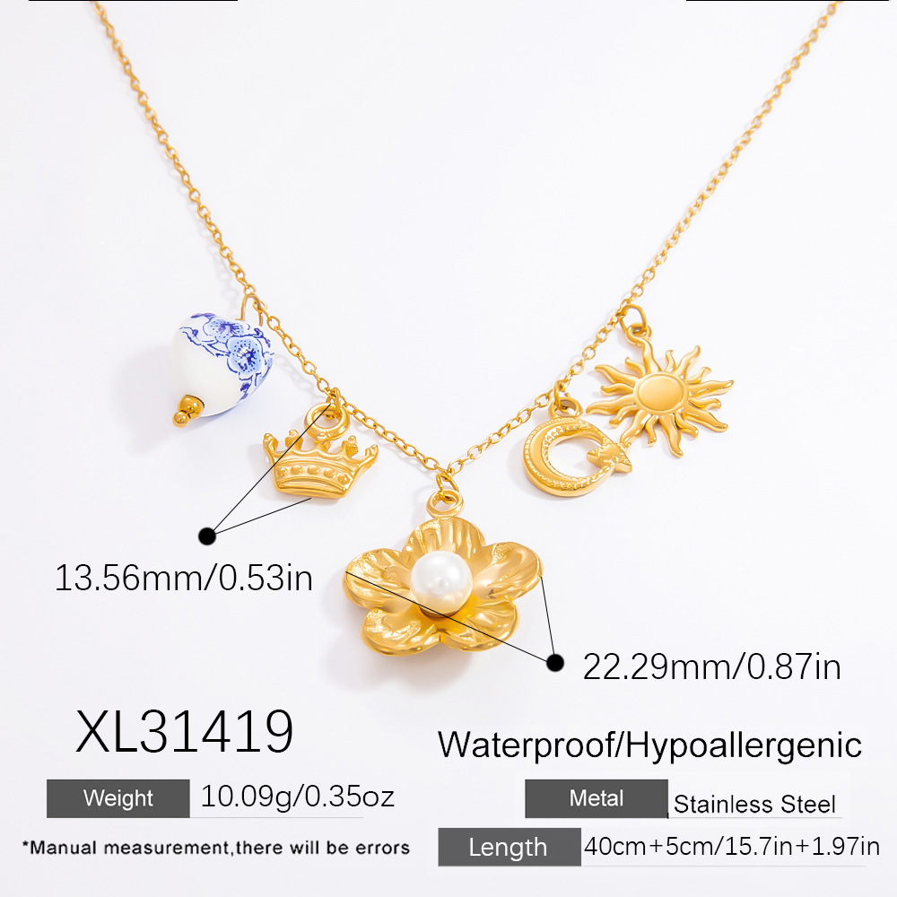 1 piece romantic series natural heart stainless steel  gold color plated artificial pearl women's pendant necklaces h5Picture2