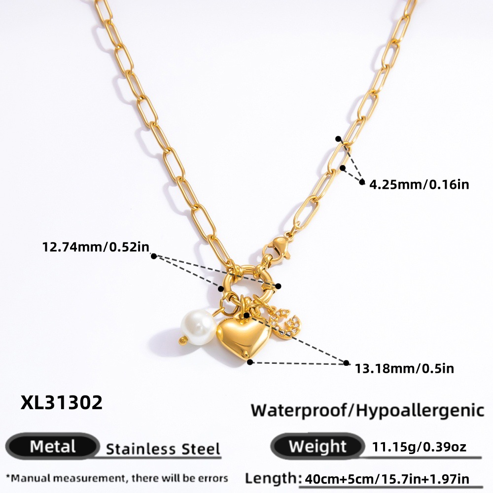 1 piece classic series stylish heart stainless steel  gold color plated artificial pearl women's pendant necklaces h5Picture2