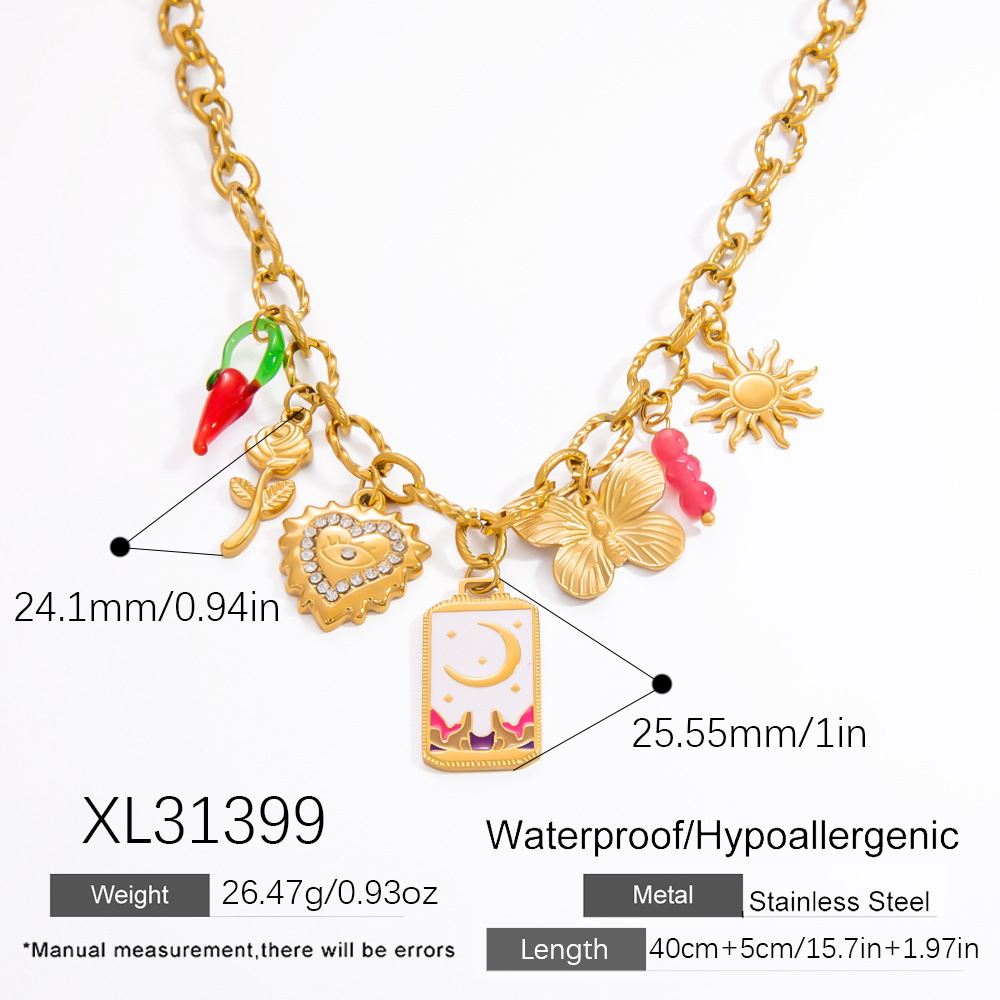 1 Stück Romantische Serie Elegante Herz Edelstahl 18 Karat vergoldet Glas Frauen Anhänger Halsketten h5Bild2
