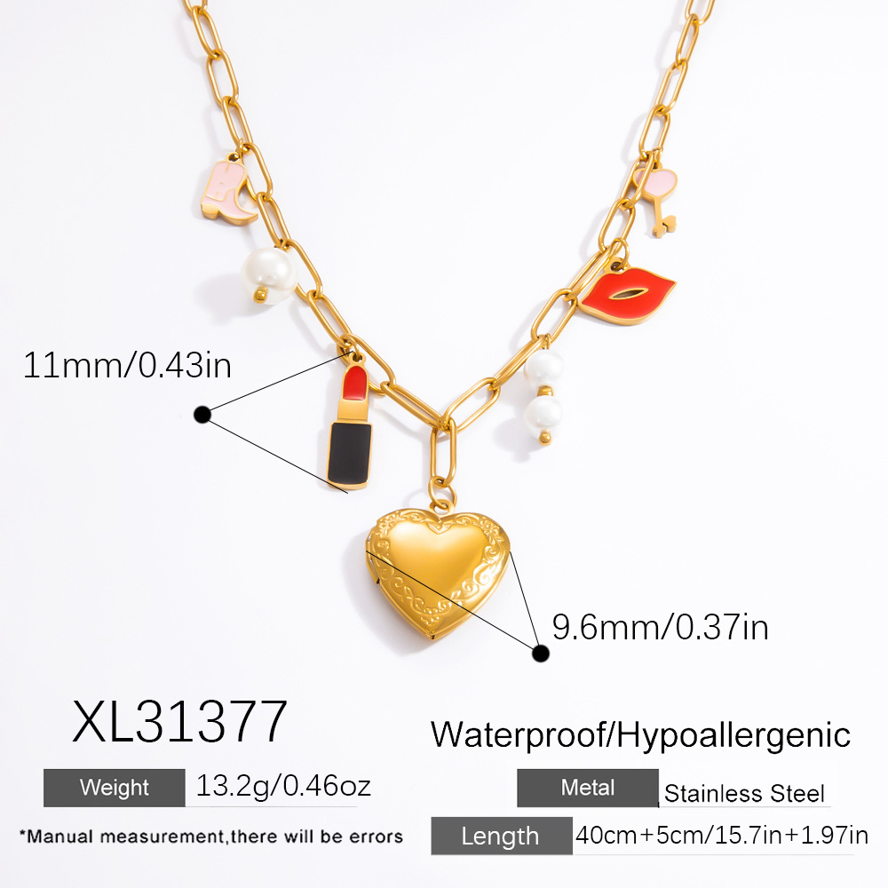 1 piece romantic series classic heart stainless steel  gold color plated artificial pearl women's pendant necklaces h5Picture2