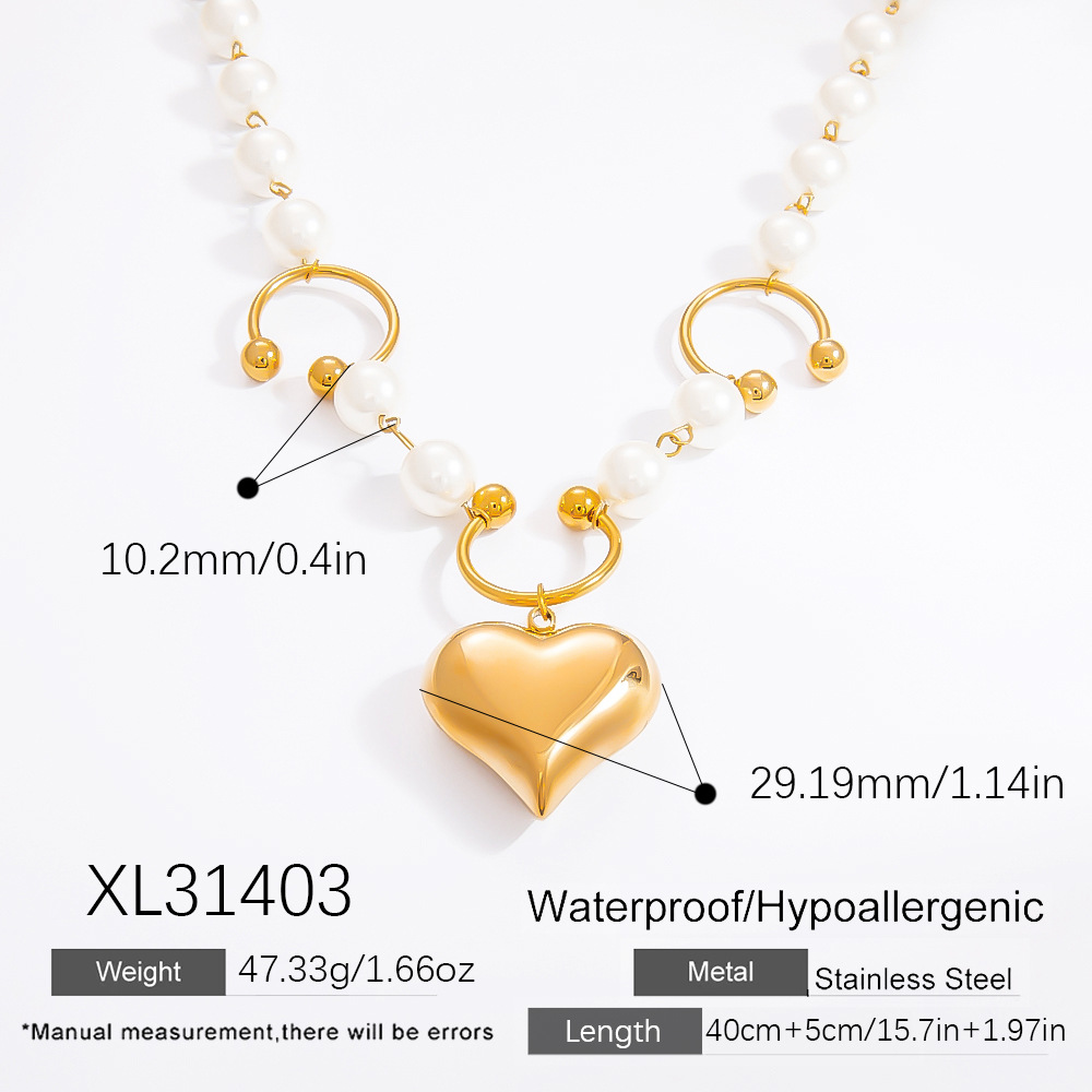 1 piece luxurious series sweet heart stainless steel  gold color plated artificial pearl women's pendant necklaces h5Picture2