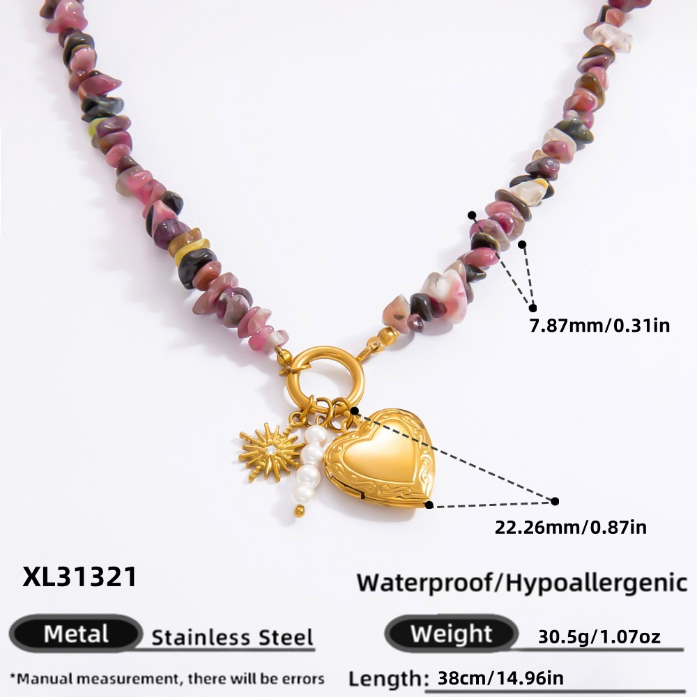 1 piece romantic series heart stainless steel  gold color plated natural stone women's pendant necklaces h5Picture2