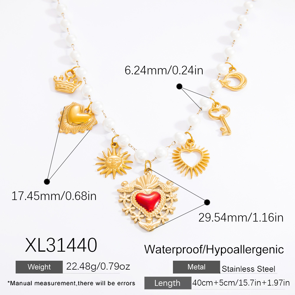 1 piece luxurious series elegant heart stainless steel  gold color plated artificial pearl women's pendant necklaces h5Picture2